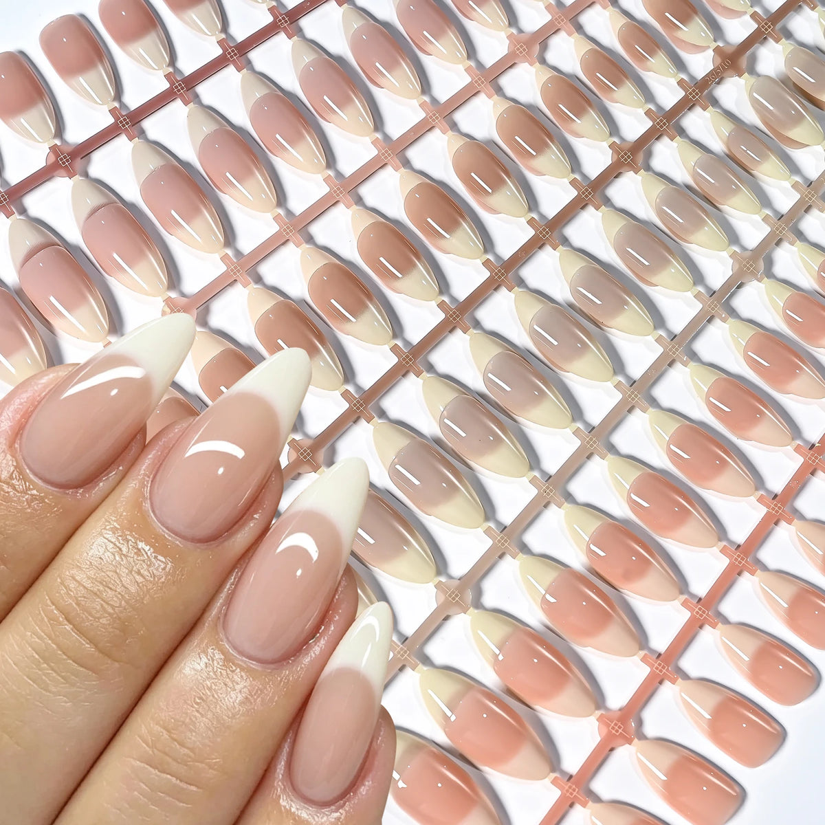 150Pcs French Pink Press On Nails – Long Almond Resin Tips