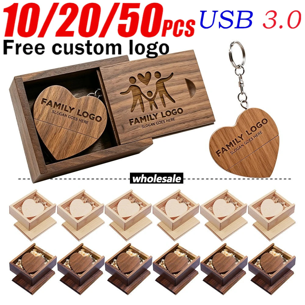 Wooden Heart USB 3.0 Flash Drive | Custom Logo Wedding Gift Custom USB Flash Drive PRIMED