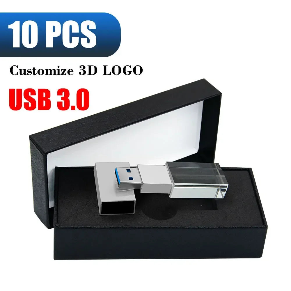 10-Pack Crystal USB 3.0 Flash Drive 8–128GB | Custom Logo USB Flash Drive PRIMED 8GBX10PCS silver with box