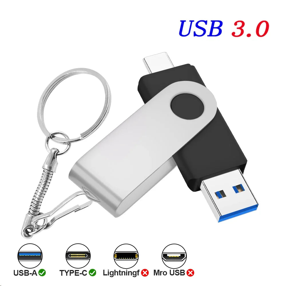 Type-C USB 3.0 Flash Drive 4GB–128GB | Custom Logo & Key Chain USB Flash Drive PRIMED 128 GB black China Mainland