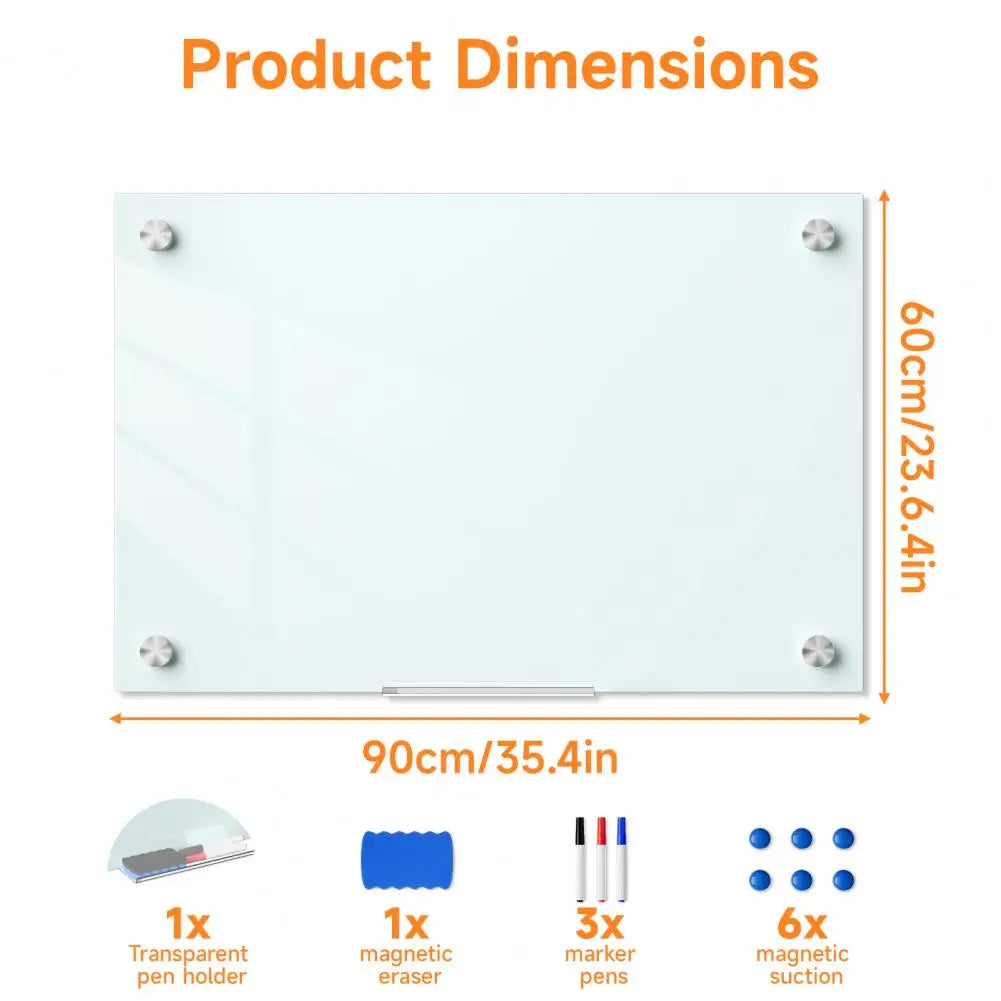 Magnetic Glass Whiteboard Frameless Dry Erase Board + Markers Glass Whiteboard PRIMED
