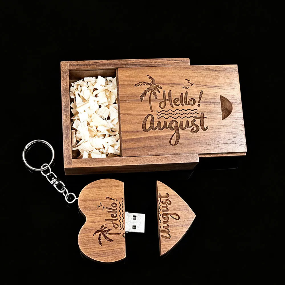 10-Pack Wooden Heart USB Flash Drives 8–64GB | Custom Logo USB Flash Drive PRIMED