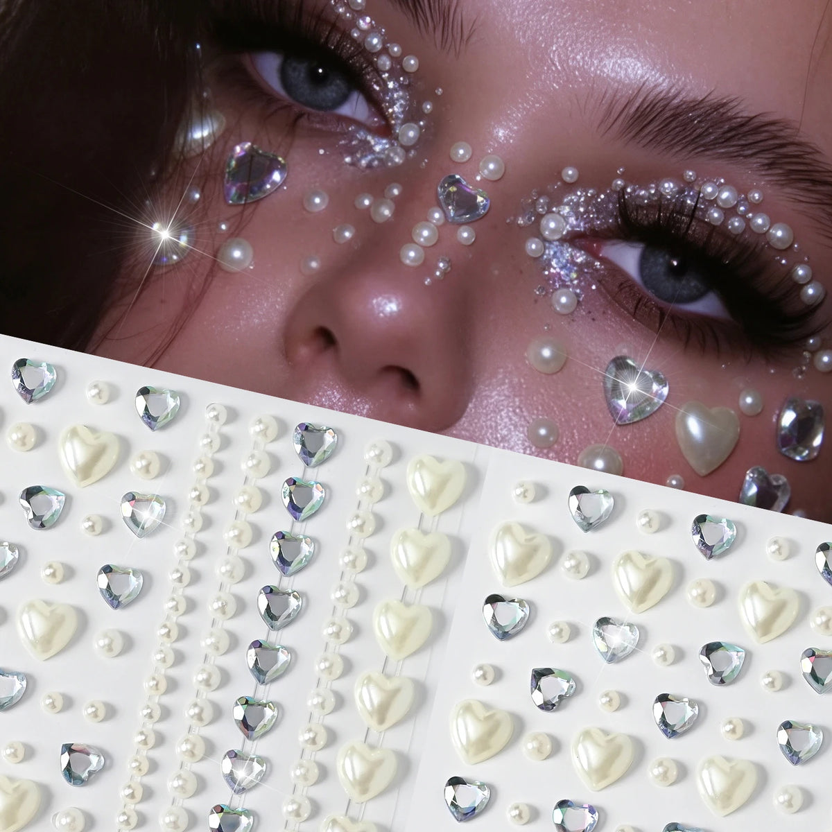 Heart Pearl Face Gem Stickers – Rhinestone & Diamond Decals Face Gem Stickers PRIMED A1