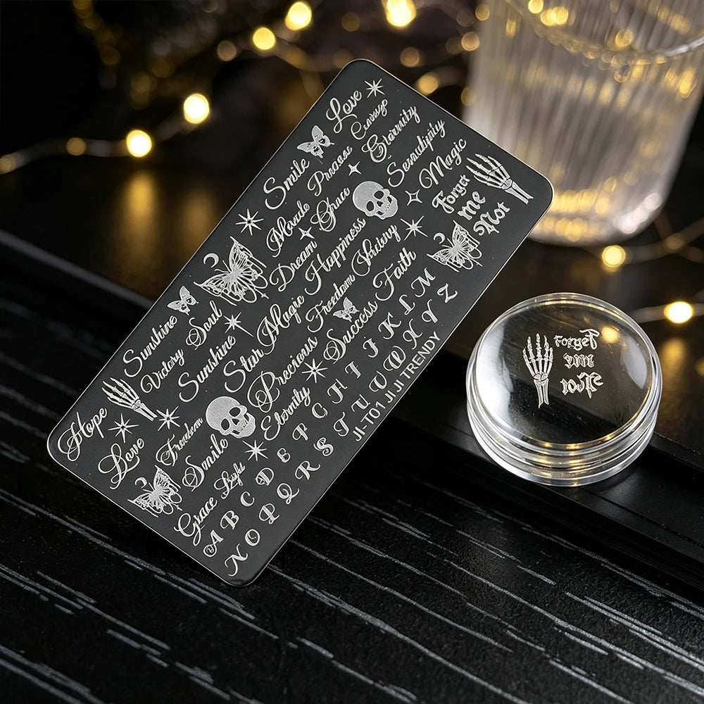 Gothic Halloween Nail Stamping Plate – Butterfly & Letters Nail Stamping Plate PRIMED