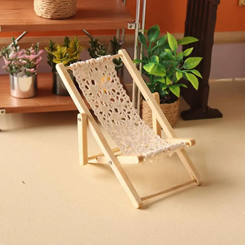 1/12 Miniature Wood Beach Chair – Dollhouse & Micro Landscape Dollhouse Furniture PRIMED