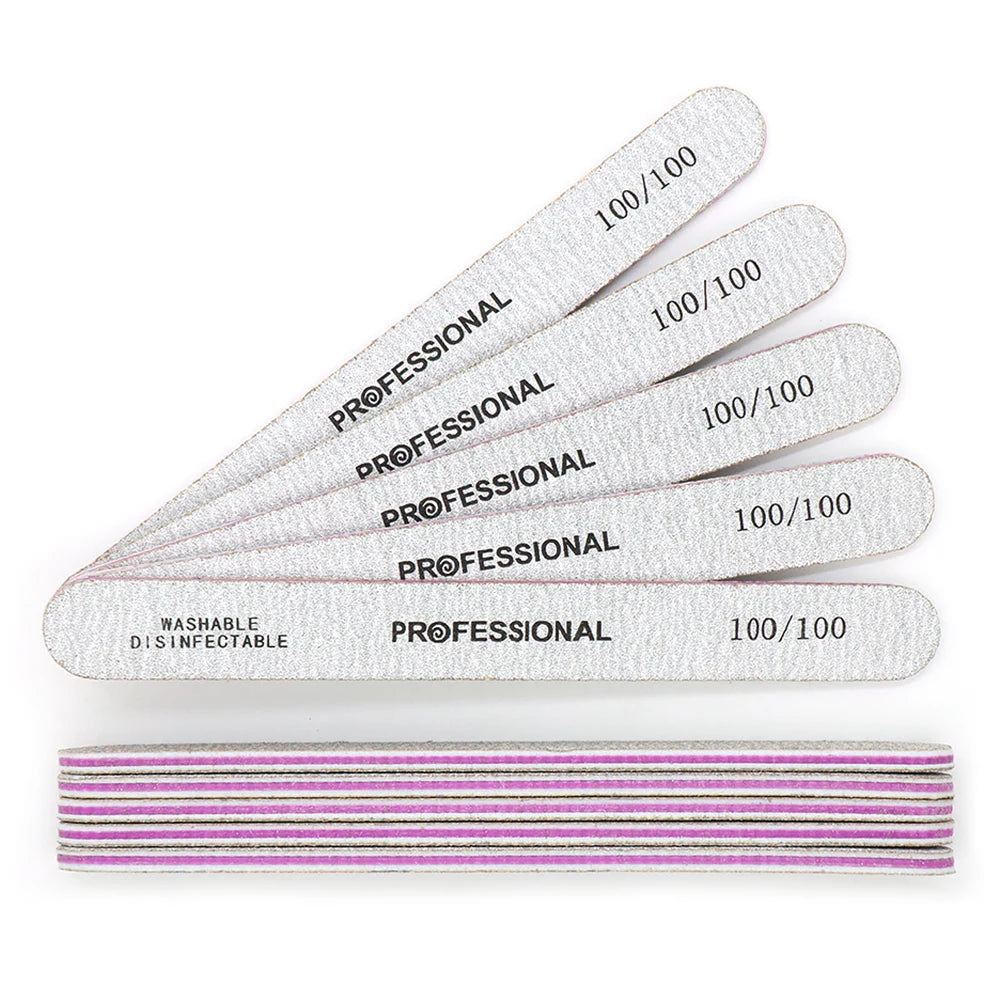 JEARLYU Grey Zebra Nail Files Multi-Grit Double Sided | 5/10 Pack Nail Files PRIMED 10pcs Grit100-100