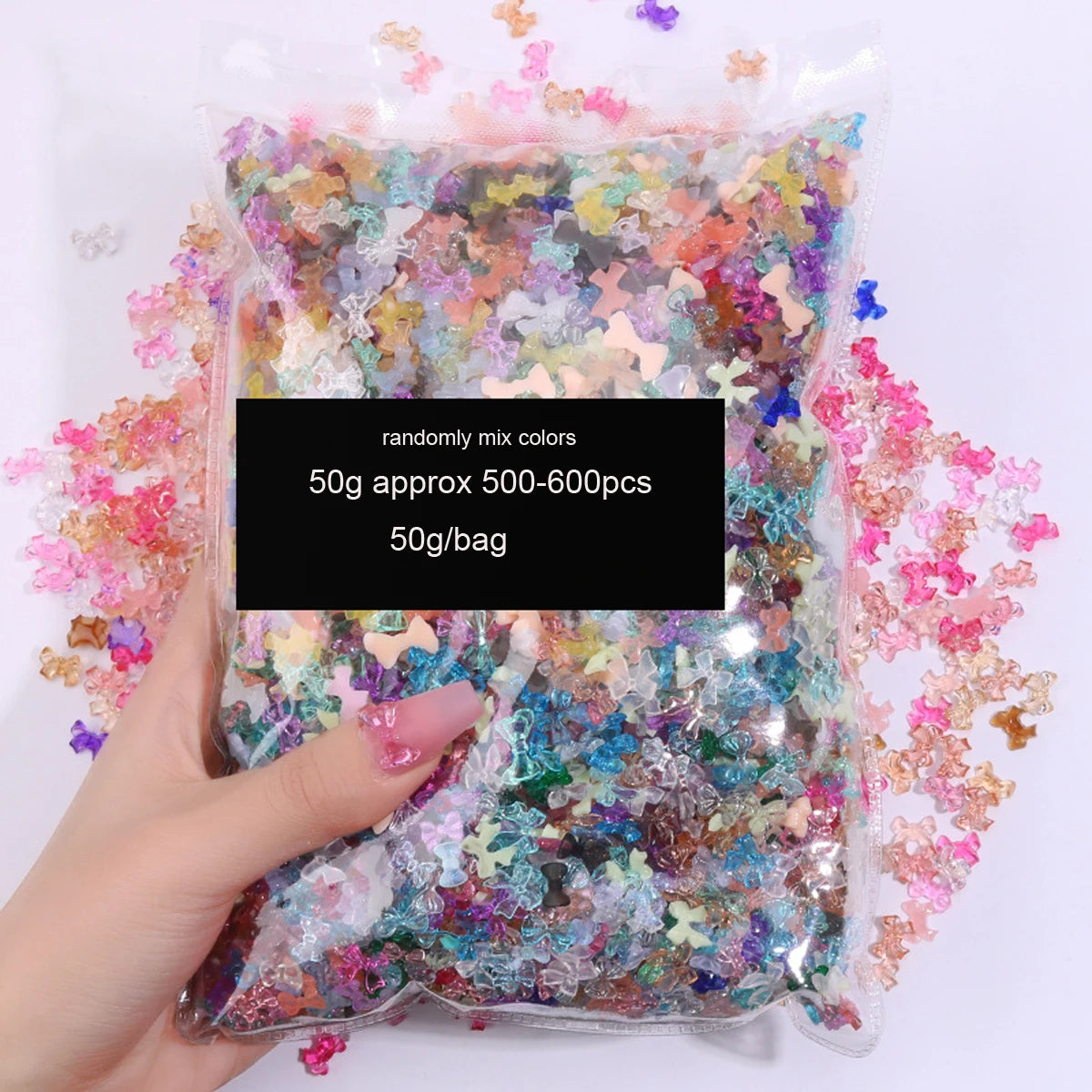 600Pcs Kawaii 3D Resin Nail Charms – Bows, Hearts & Flowers Nail Art Charms PRIMED ZCF121-Mix(50g)