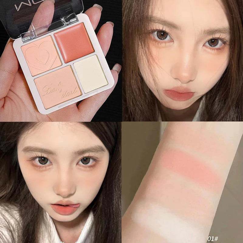 4-Color Blush & Highlighter Palette – Pink Peach Matte Glow Blush Highlighter Palette PRIMED