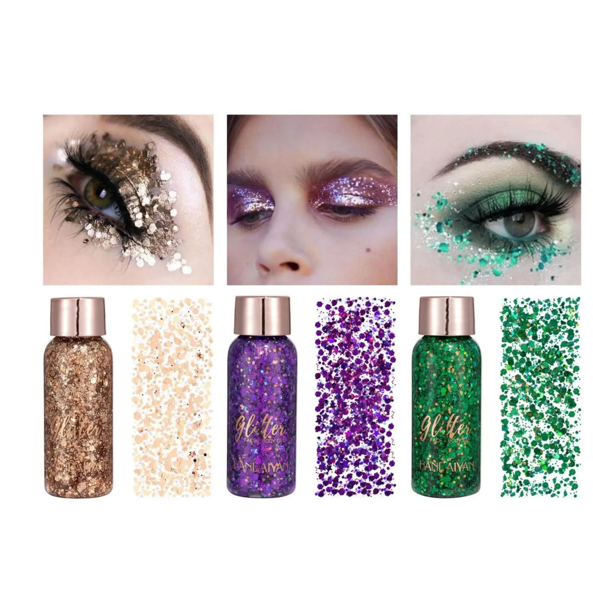 HANDAIYAN 9-Shade Glitter Gel for Face, Body, Hair & Nails Glitter Body Gel PRIMED