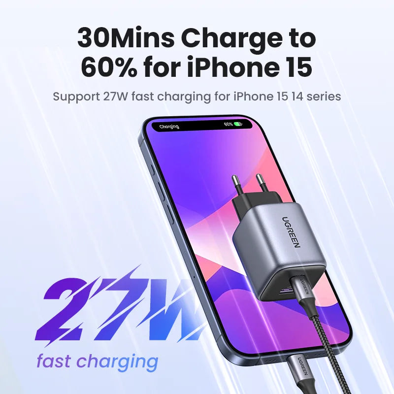 UGREEN 35W GaN Fast Charger USB-C PD & USB-A Dual Port GaN Wall Charger PRIMED