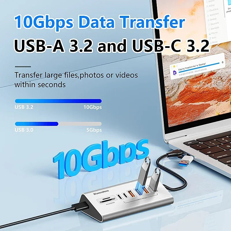 USB 3.2 Docking Station 8/9-Port 10Gbps Type-C Hub Aluminum