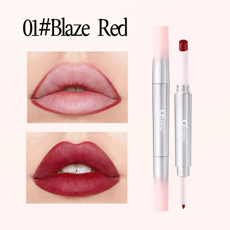 OCHEAL 2-in-1 Matte Lip Liner & Lipstick Pen | Long-Lasting Lip Liner Lipstick PRIMED 01 Blaze Red Full Size