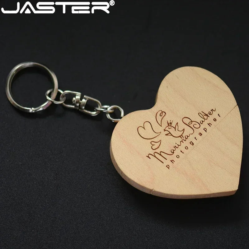 Heart Wooden USB Flash Drive 32GB/64GB – Custom Laser Engraved Custom USB Flash Drive PRIMED