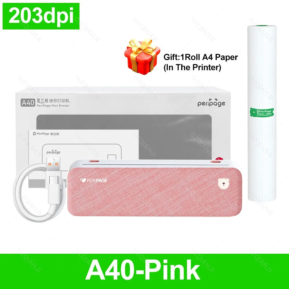 PeriPage A40 Wireless A4 Thermal Printer – No Ink or Toner Thermal Printer PRIMED A4-Pink Printer