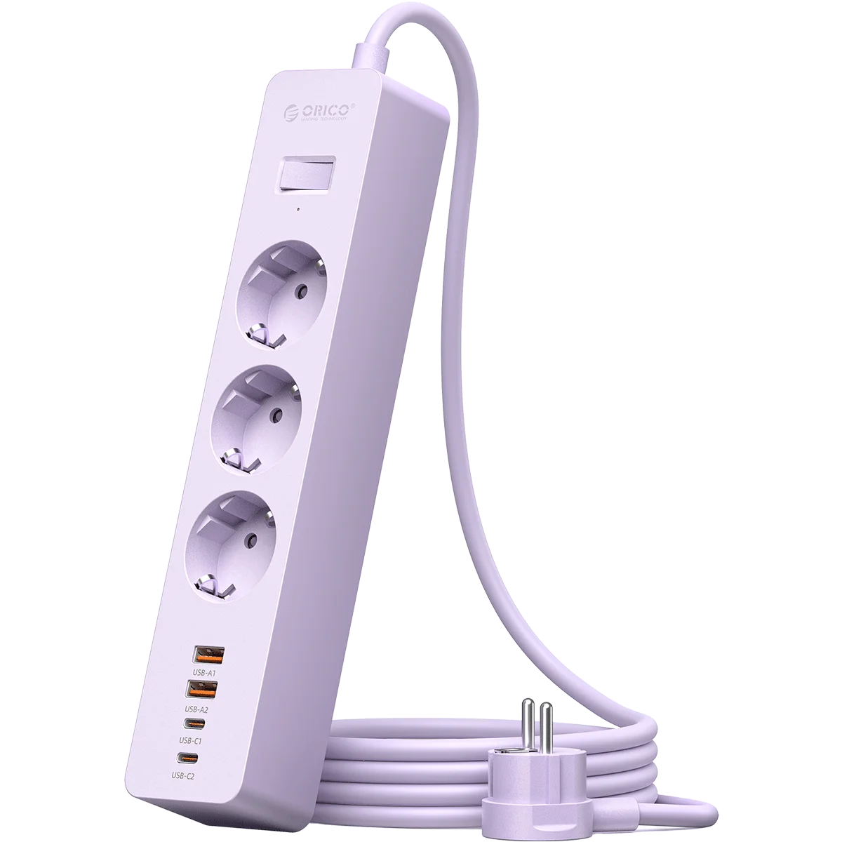 ORICO EU Power Strip 5 Outlets PD 20W USB-C Fast Charger 3M Cord Power Strip Charger PRIMED 1.5M 3A2U2C Purple China Mainland EU Plug