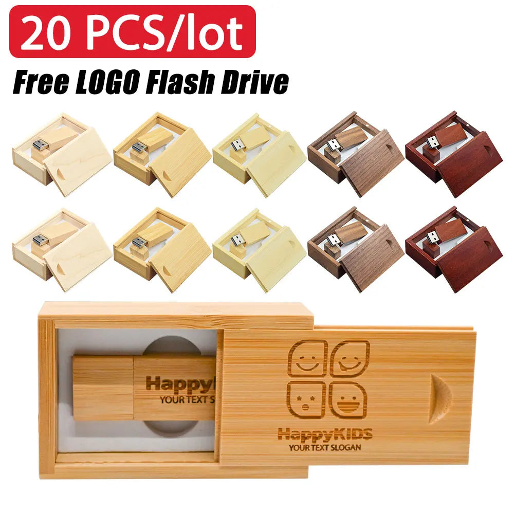 20-Pack Wooden USB Flash Drives 4–64GB | Free Custom Logo USB Flash Drive PRIMED