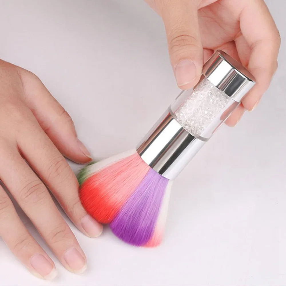 Petal Pattern Nail Dust Brush – Rhinestone Metal Handle