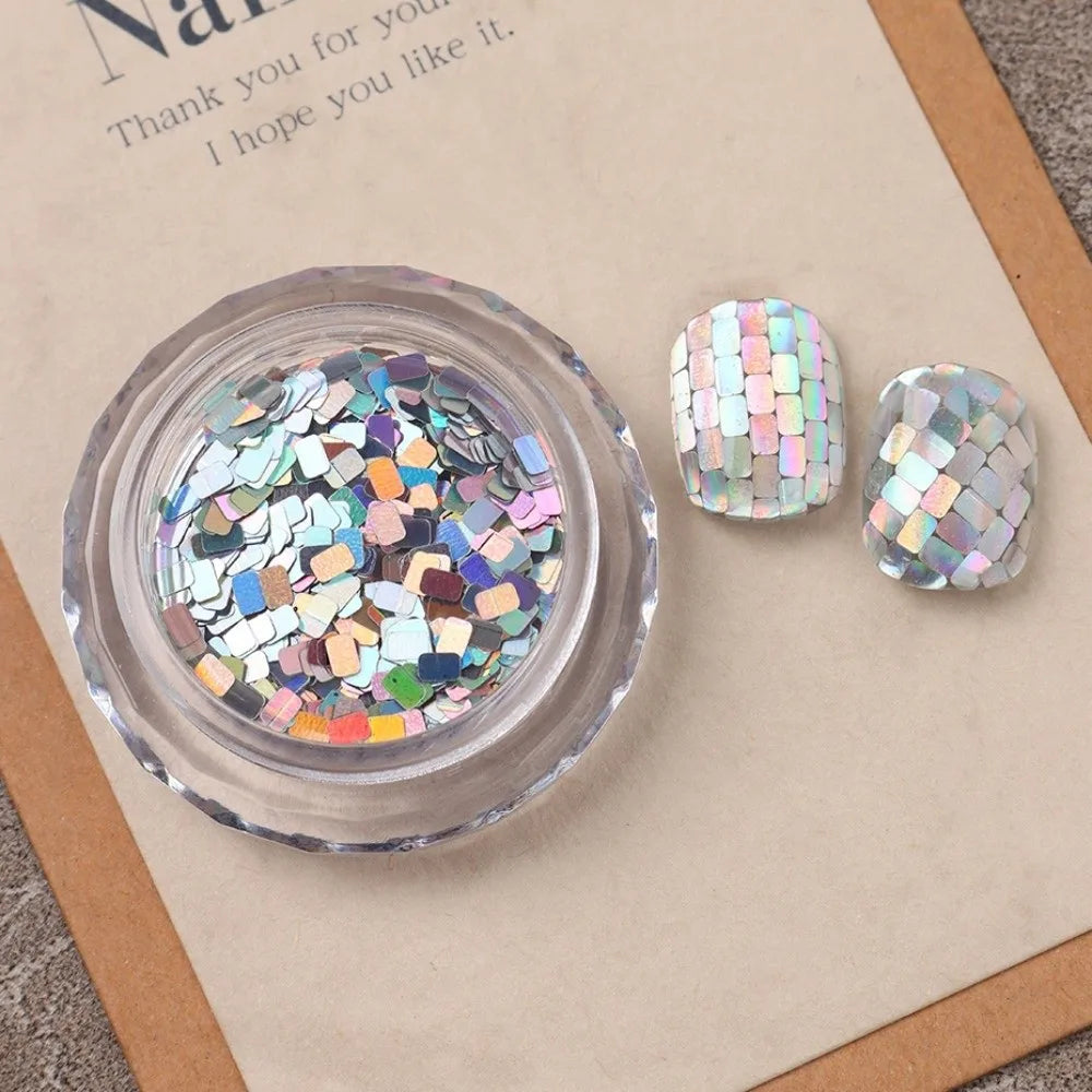 Holographic Square Nail Sequins – Silvery Laser Glitter Art