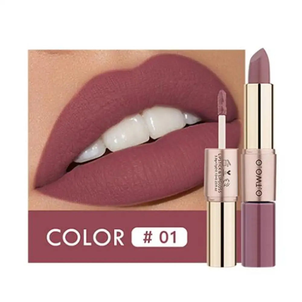 O.TWO.O 2-in-1 Matte Lipstick & Lip Gloss – 12 Colors Matte Lip Gloss PRIMED 01