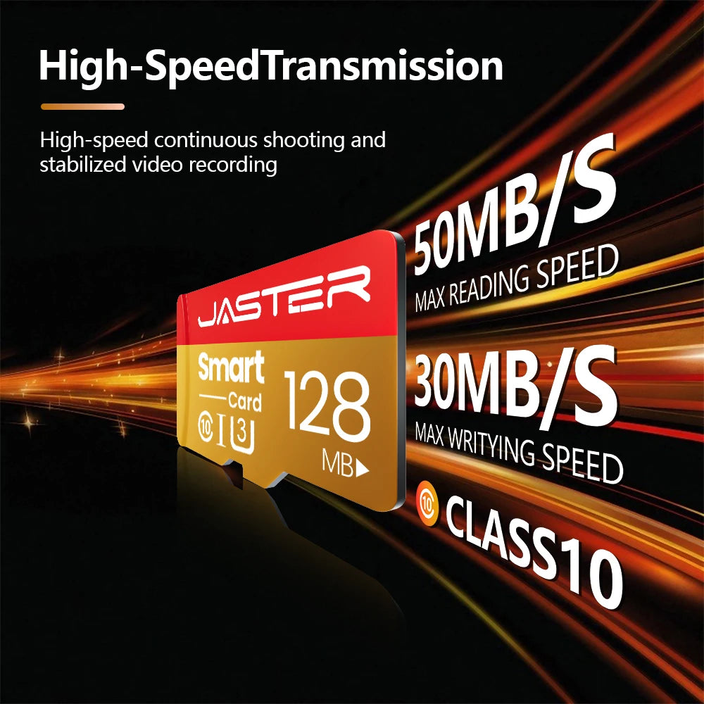 JASTER Gold TF SD Card 64MB–512MB Class 10 U3 V30 A1 Flash Memory Card PRIMED