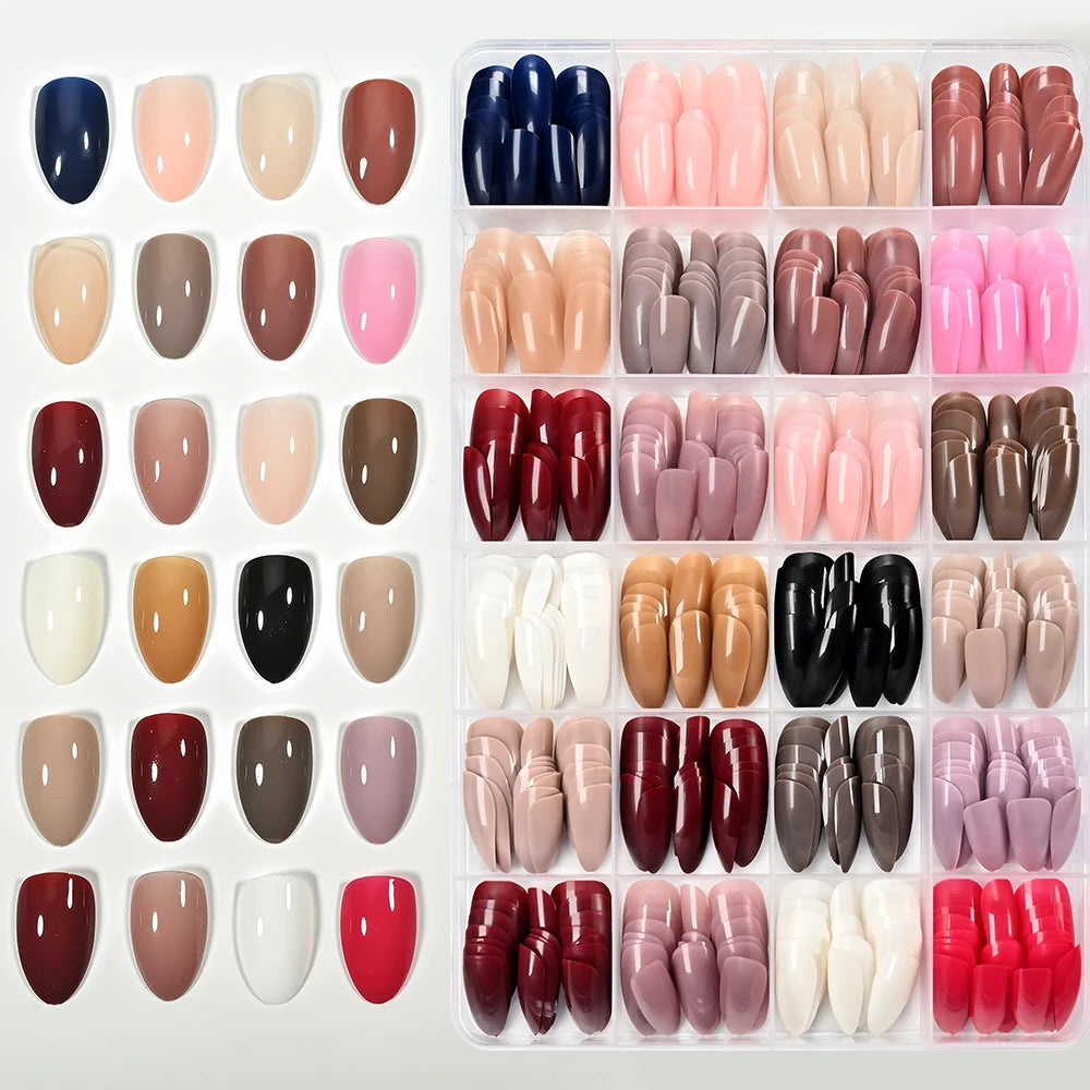576 Pcs Short Almond Full Cover False Nails – Colorful DIY Set False Nail Tips PRIMED
