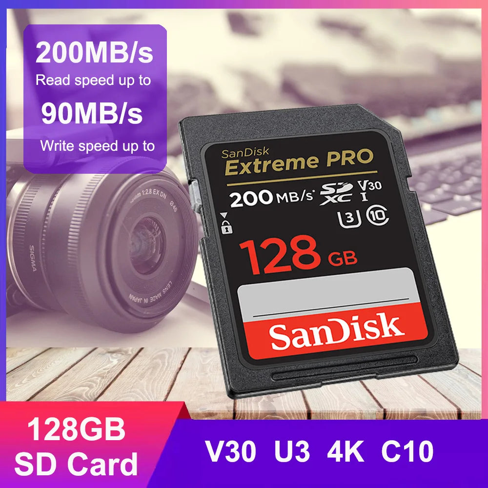 SanDisk Extreme SD Card 4K UHD 32GB–256GB C10 U3 V30 SD Memory Card PRIMED Extreme PRO 128GB