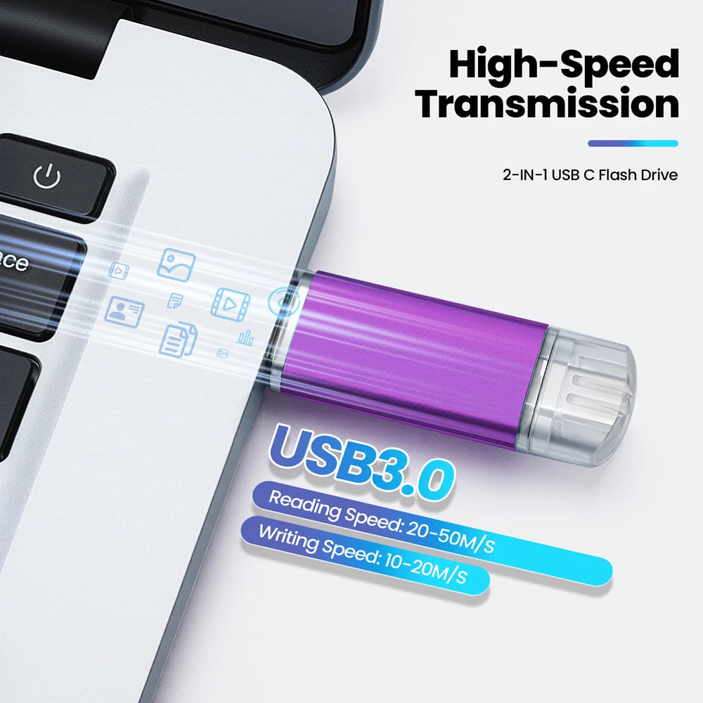 JASTER 2-in-1 Type-C USB 3.0 Flash Drive 16GB–128GB Silver USB Flash Drive PRIMED