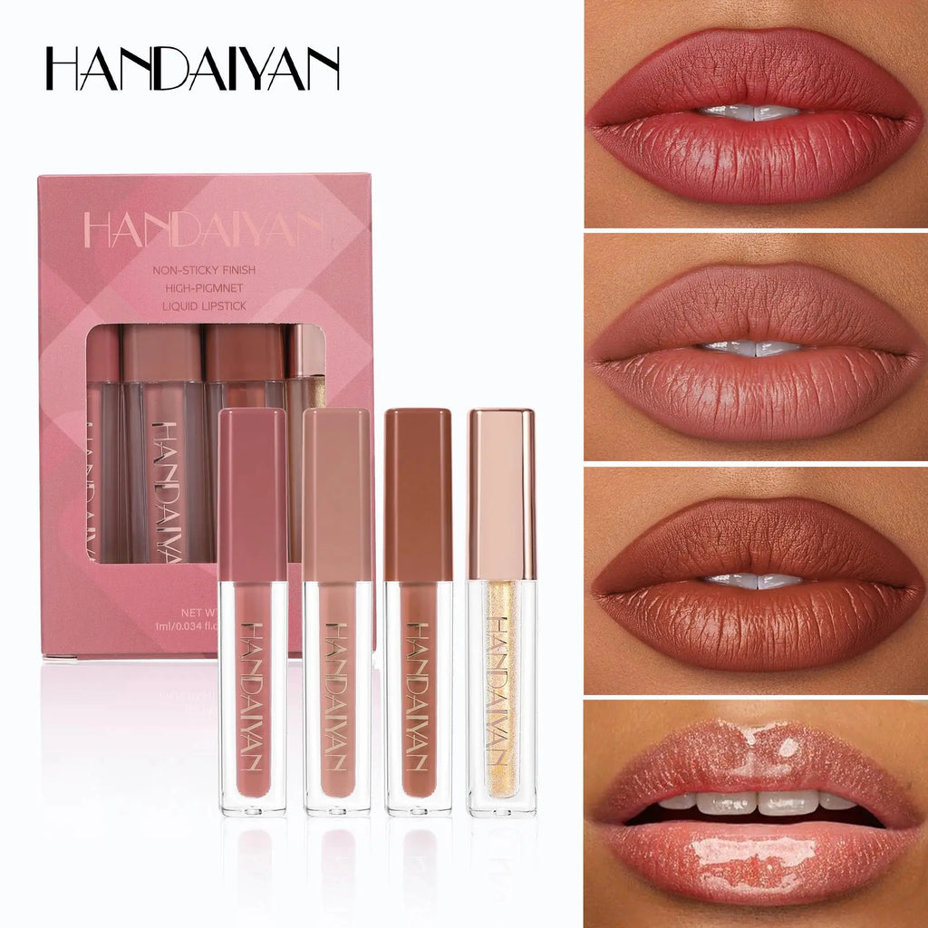 Handaiyan 4pcs Velvet Liquid Lipstick Set – Waterproof Lip Gloss Liquid Lipstick Set PRIMED