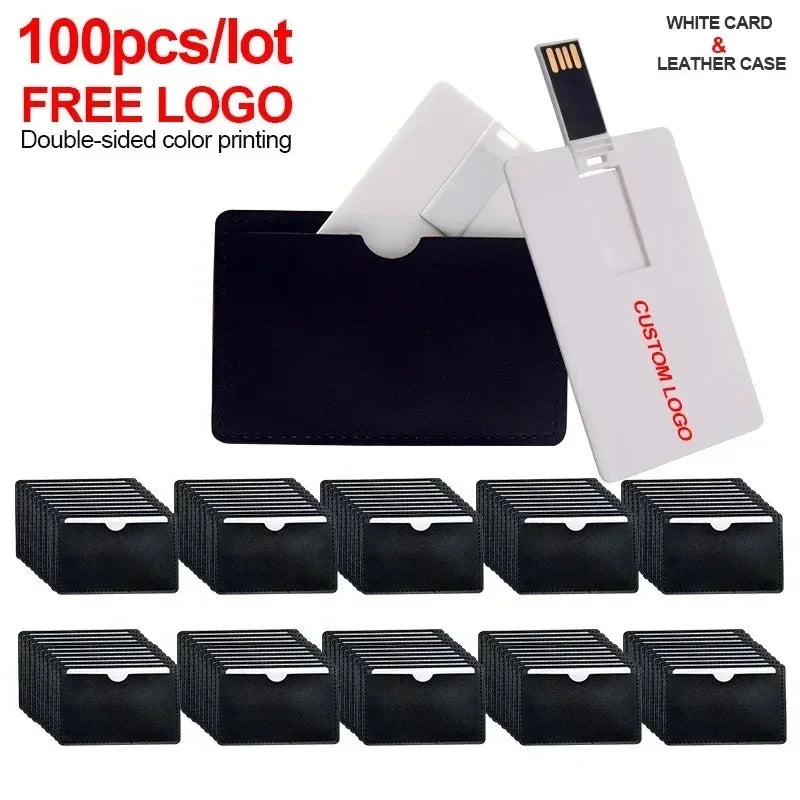 100-Pack Credit Card USB Flash Drives 4–64GB | Custom Logo USB Flash Drive PRIMED card with leather 128M