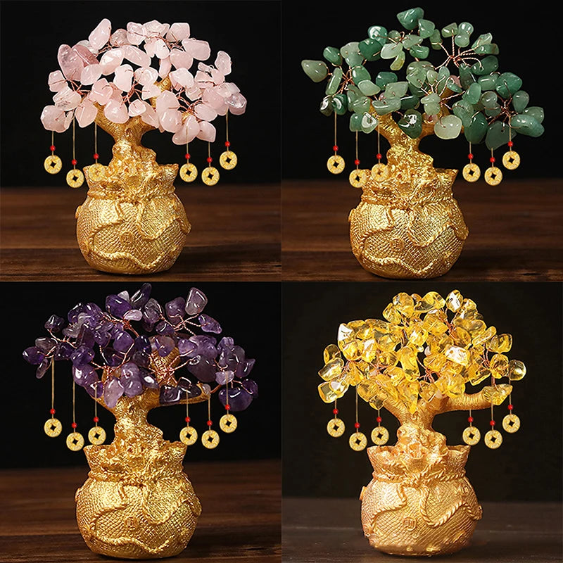 Yellow Crystal Money Tree Feng Shui Lucky Wealth Ornament