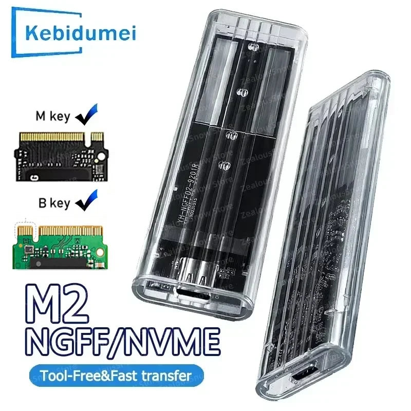 M.2 NVMe & NGFF SATA SSD Enclosure USB-C 10Gbps Transparent SSD Enclosure PRIMED