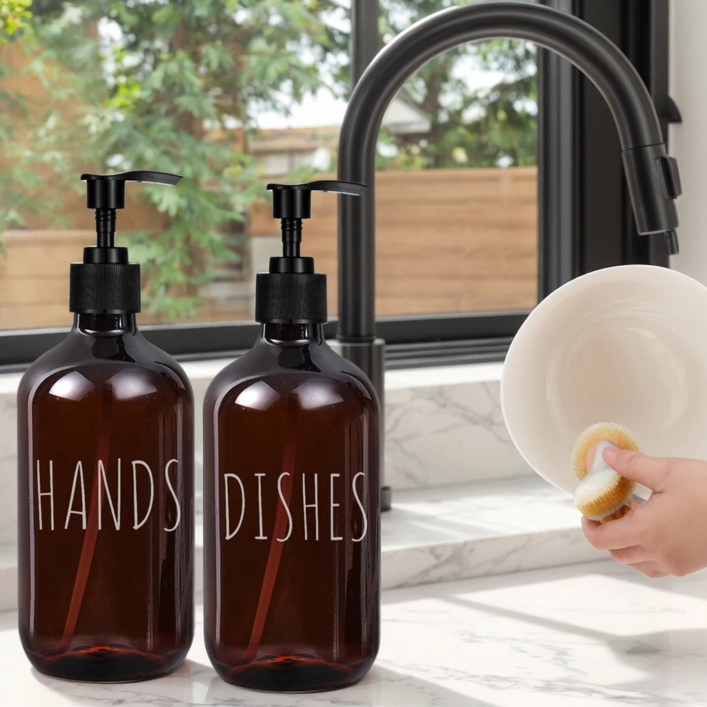2-Pack Amber Soap Dispenser – Large Capacity Kitchen & Bath Soap Dispenser Set PRIMED