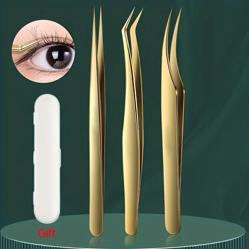 Stainless Steel Eyelash Extension Tweezers – Curved & Straight
