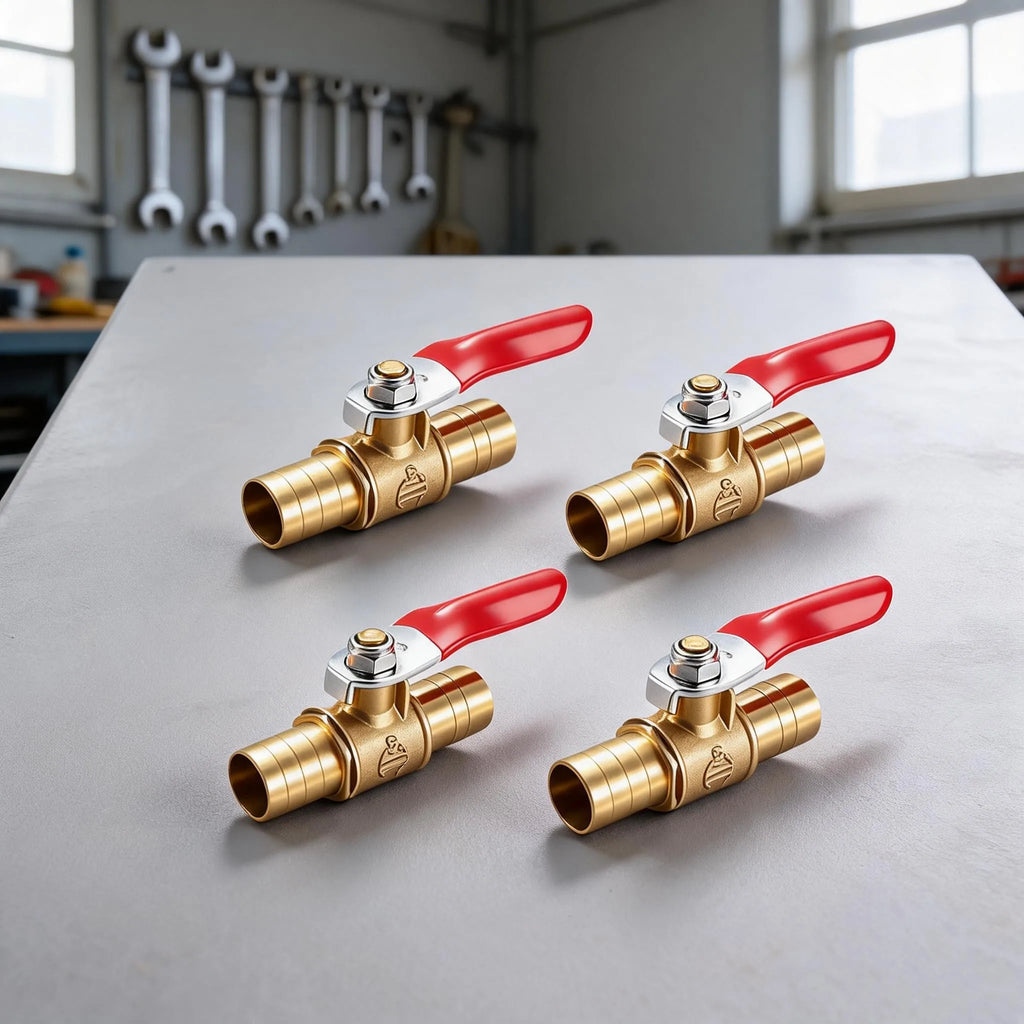 4pcs Brass Ball Valve 6–12mm Twin Barbed High-Flow Hose Brass Ball Valve PRIMED