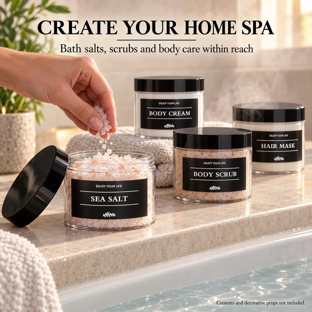 6-Pack Bathroom Vanity Storage Jars with Labels | Plastic Organizer Bathroom Storage Jars PRIMED