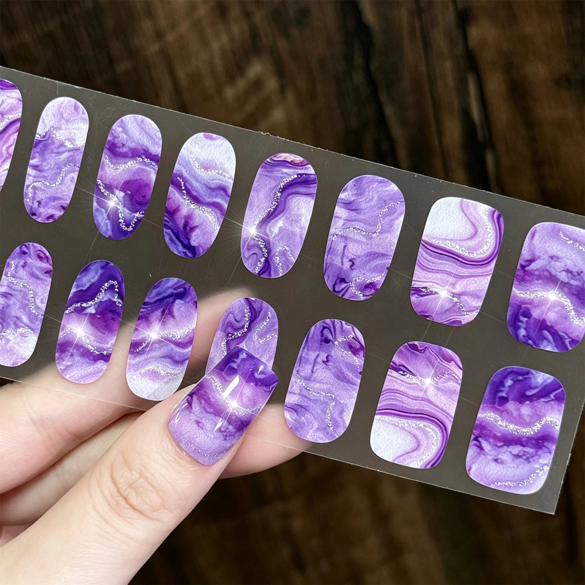 Shimmer Diamond Marble Full Cover Nail Gel Stickers – 16 Tips