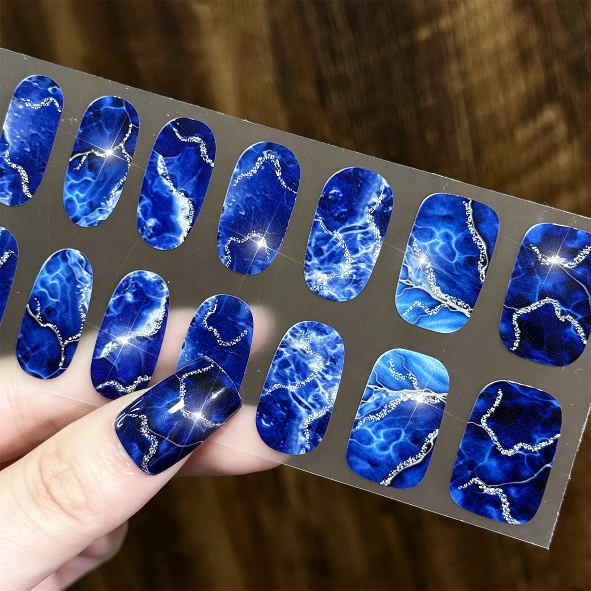 Shimmer Diamond Marble Full Cover Nail Gel Stickers – 16 Tips