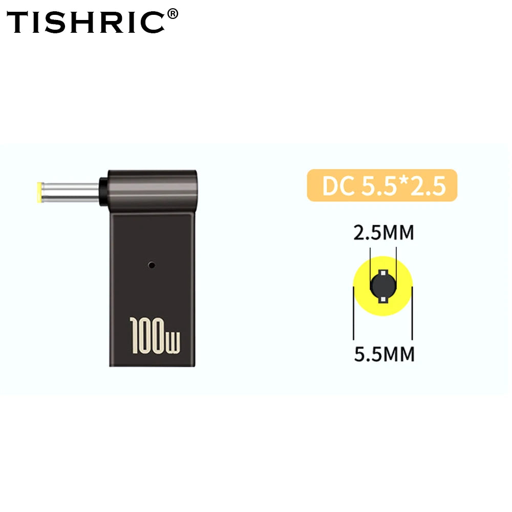 TISHRIC 100W USB-C to DC Laptop Charger Adapter | 5A Type-C Laptop Charger Adapter PRIMED 5.5x2.5mm China Mainland
