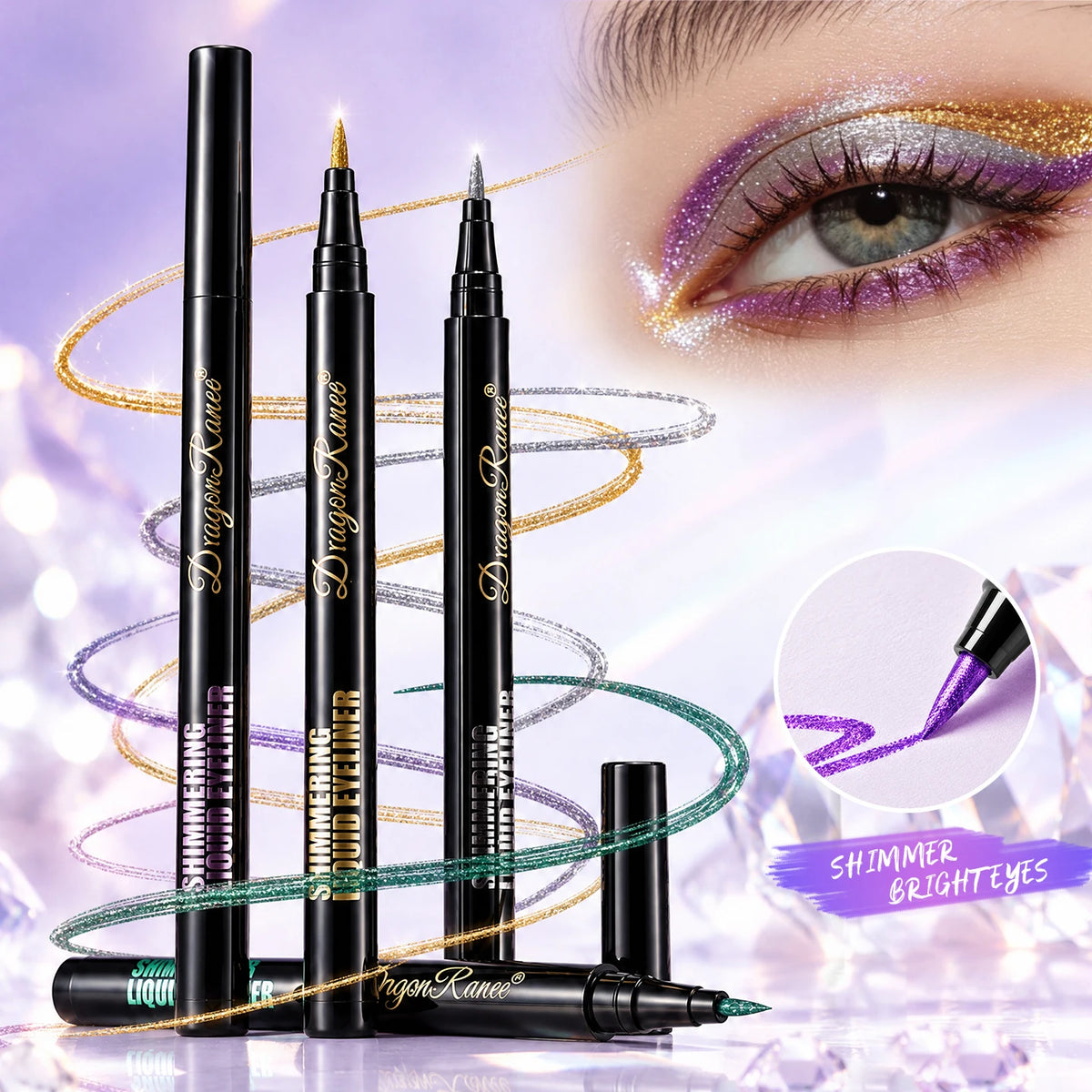 Dragon Ranee Glitter Metallic Liquid Eyeliner – Waterproof Shimmer Liquid Eyeliner Pen PRIMED