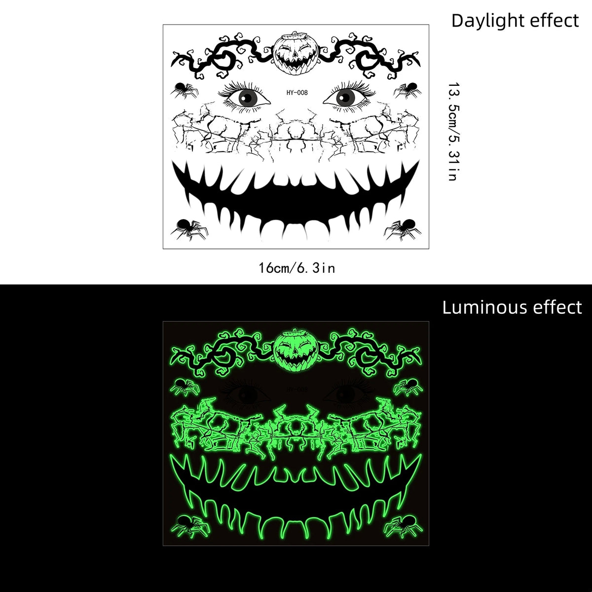 Halloween Glow in the Dark Mouth Temporary Tattoos | Eco-Friendly Temporary Face Tattoo PRIMED HY-008