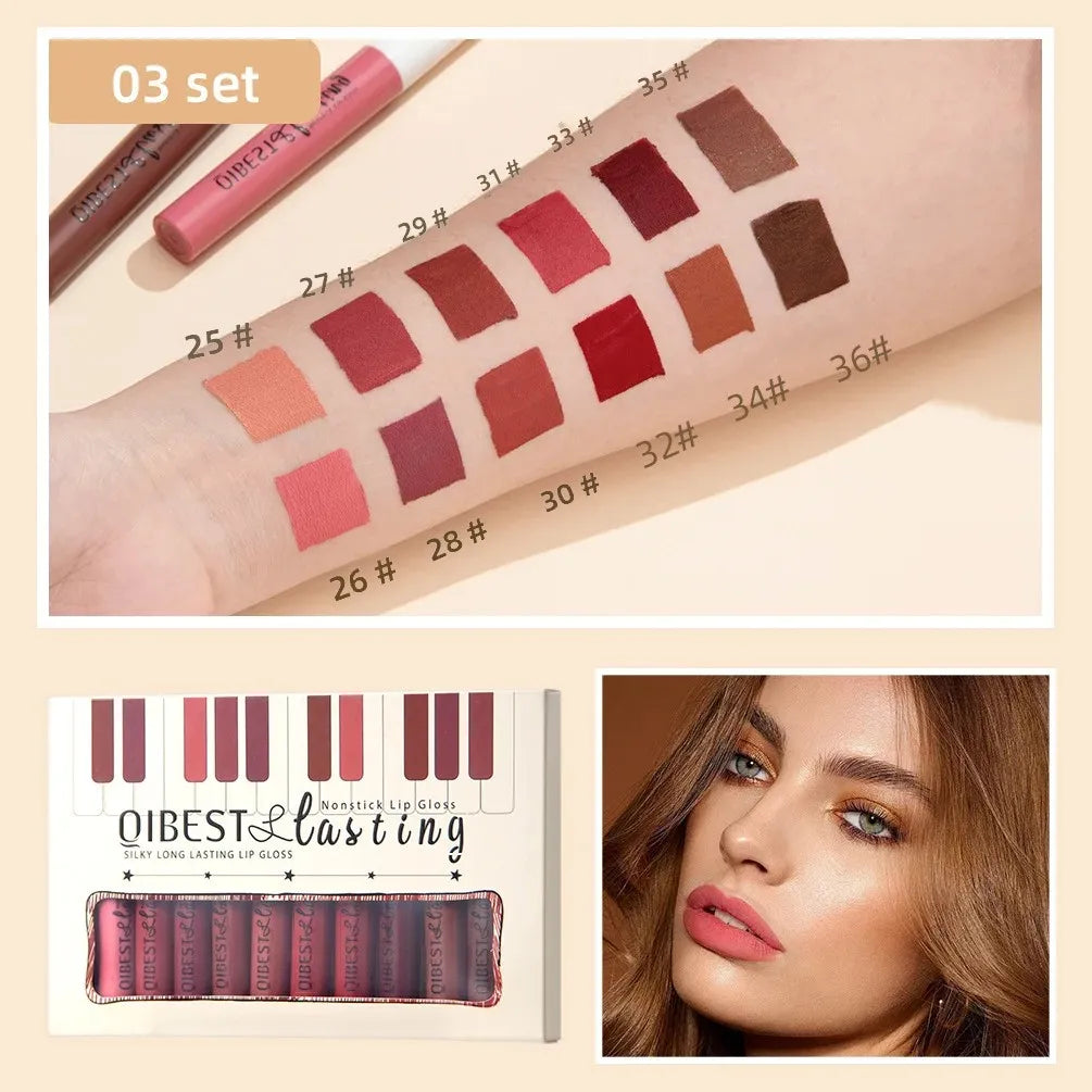QiBest Matte Lip Gloss Set – 12 Waterproof Long-Lasting Shades