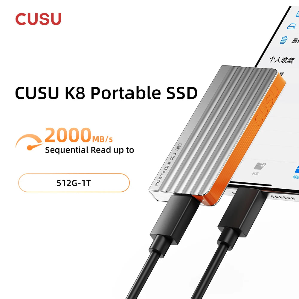 CUSU Portable External SSD 1TB 512GB USB 3.2 Gen2x2 Type-C Portable External SSD PRIMED