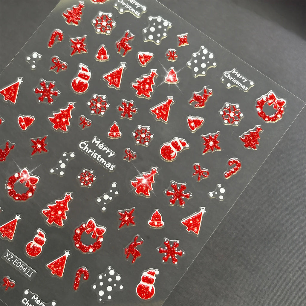 12Pcs Christmas Glitter Nail Art Stickers | Festive Decals Nail Art Stickers PRIMED