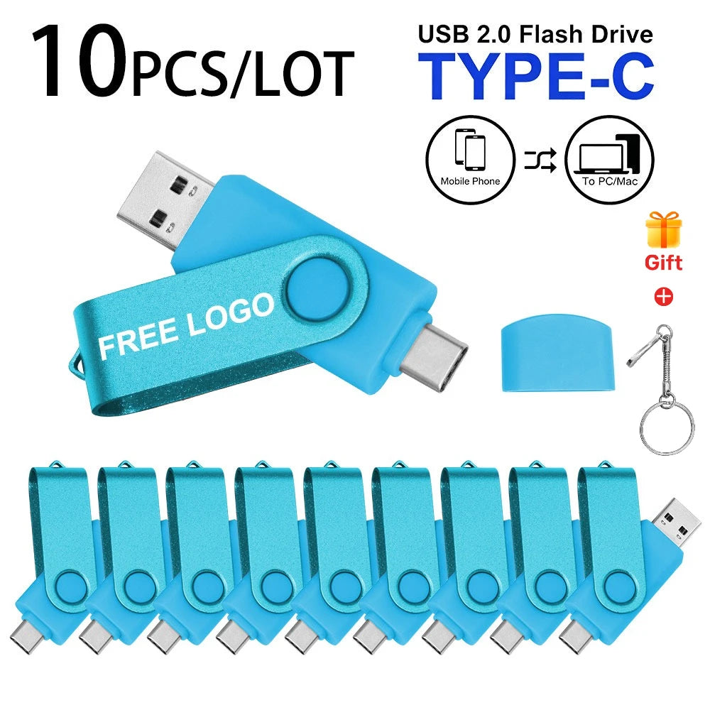 10-Pack 64GB USB-C & USB 2.0 Flash Drives | Custom Logo USB Flash Drive PRIMED 4GB sky blue