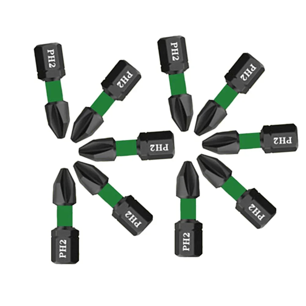 10-Pack 25mm PH2 Magnetic Screwdriver Bits | Non-Slip Steel