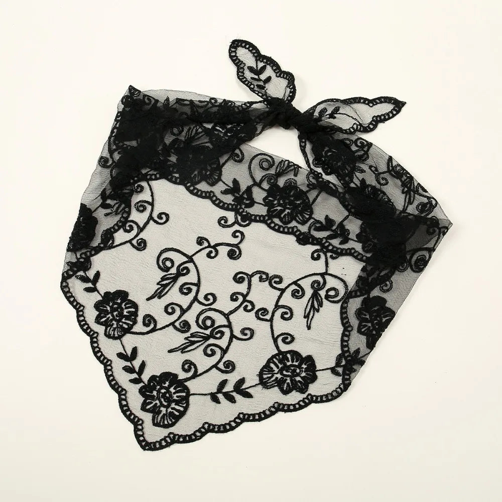 Hollow Lace Hair Scarf Headband – Vintage Triangular Bandana Lace Hair Scarf PRIMED Black 2