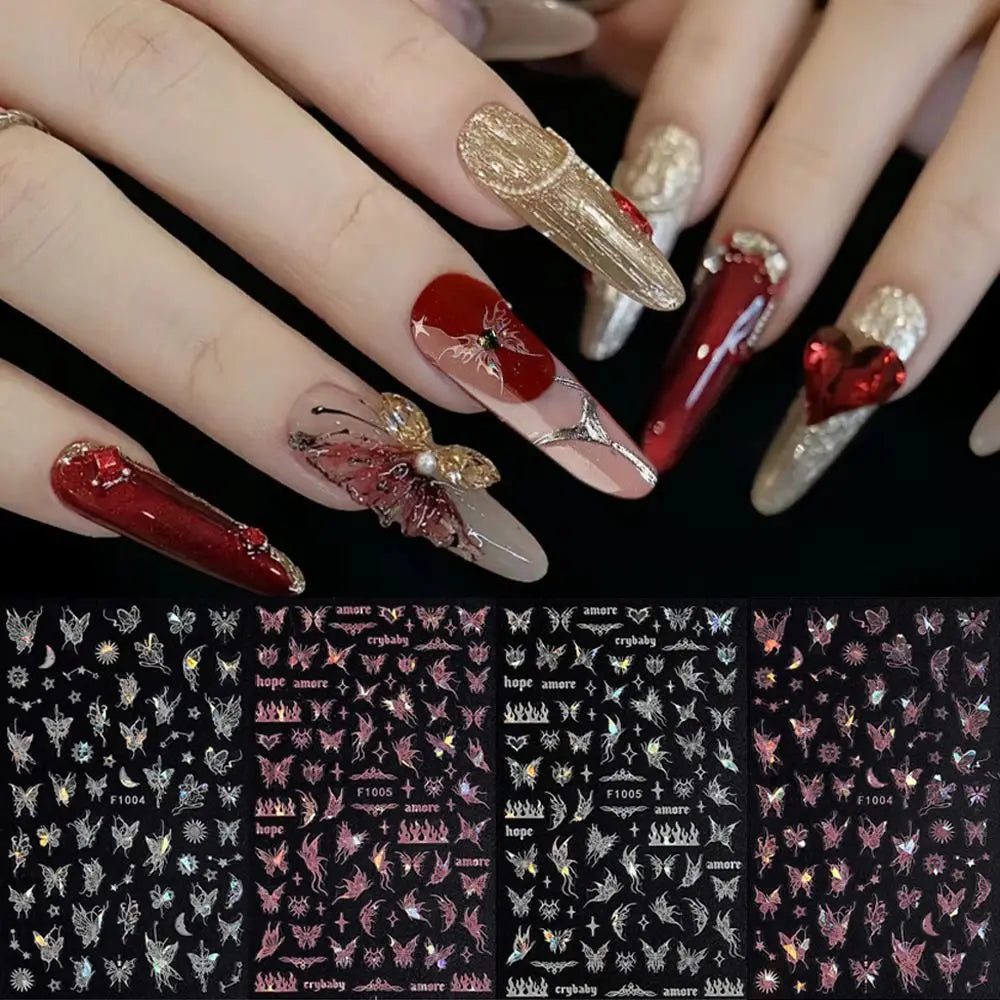 Y2K Laser Nail Stickers – Glitter Butterfly Nail Art Decals