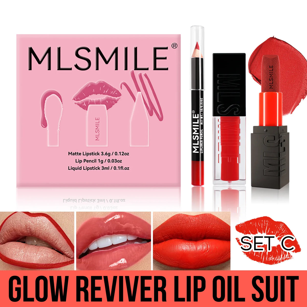 MLSMILE Matte Lipstick Set – Lip Glaze, Liner & Mirror