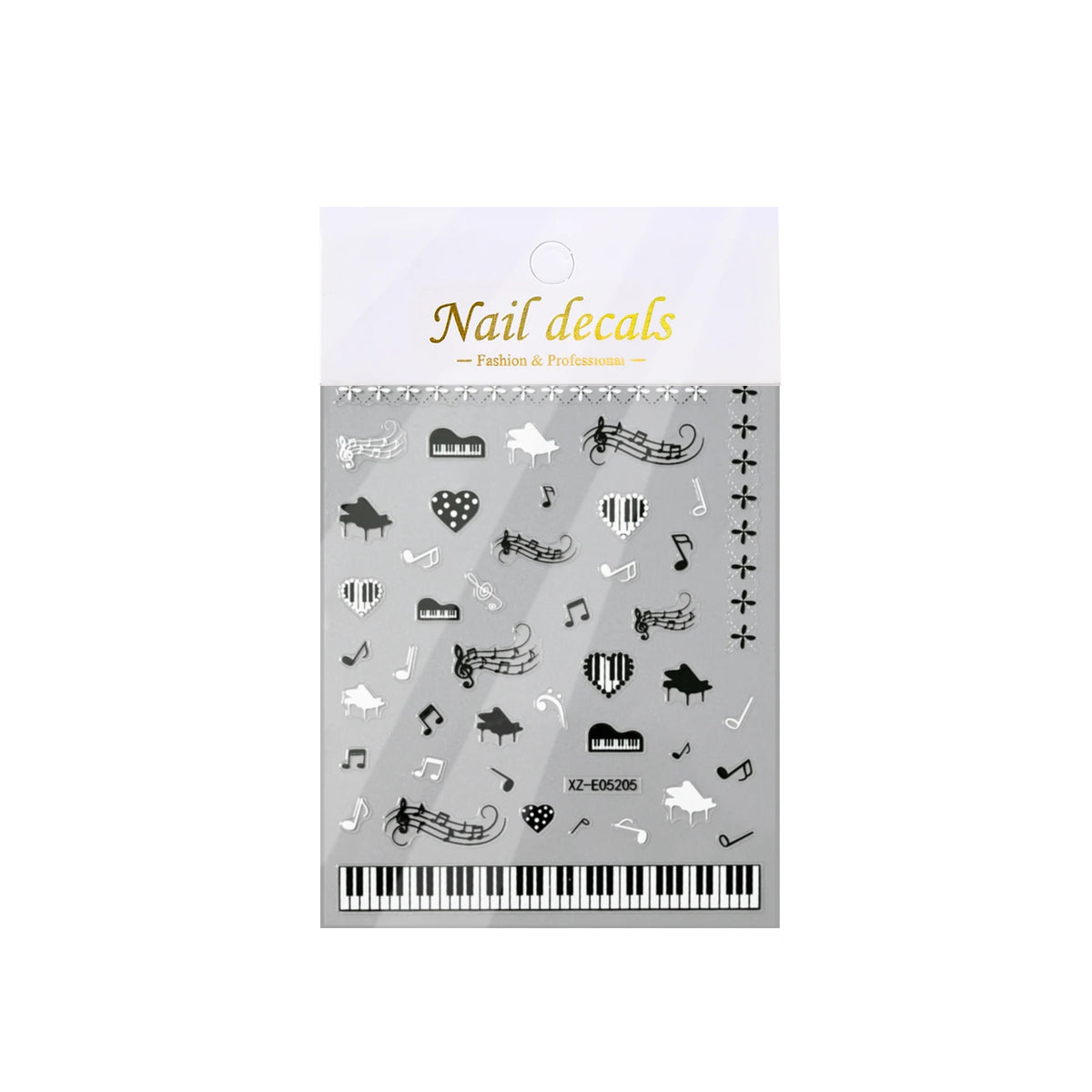 Piano Keys 5D Embossed Nail Art Stickers | DIY Manicure Decals
