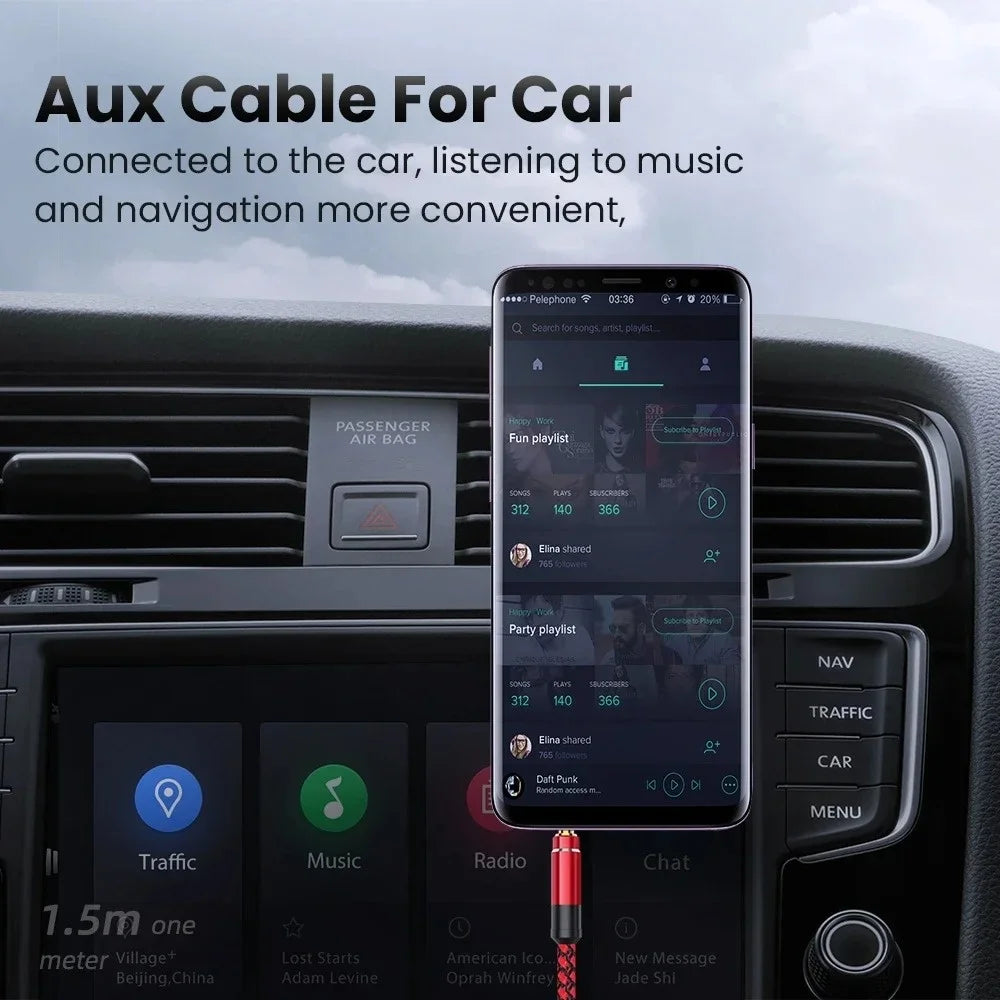 1.5m Braided 3.5mm Male to Male AUX Audio Cable – Universal AUX Audio Cable PRIMED
